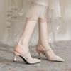 Fashion Sharp pointed slim heel high heels 2025 new summer French fashion versatile rhinestone back air sandals