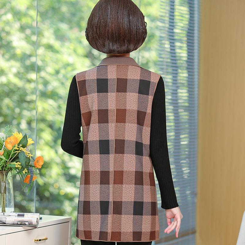 Thin Plaid Suit Vest, Women's Vest, Medium and Long Vest Jacket