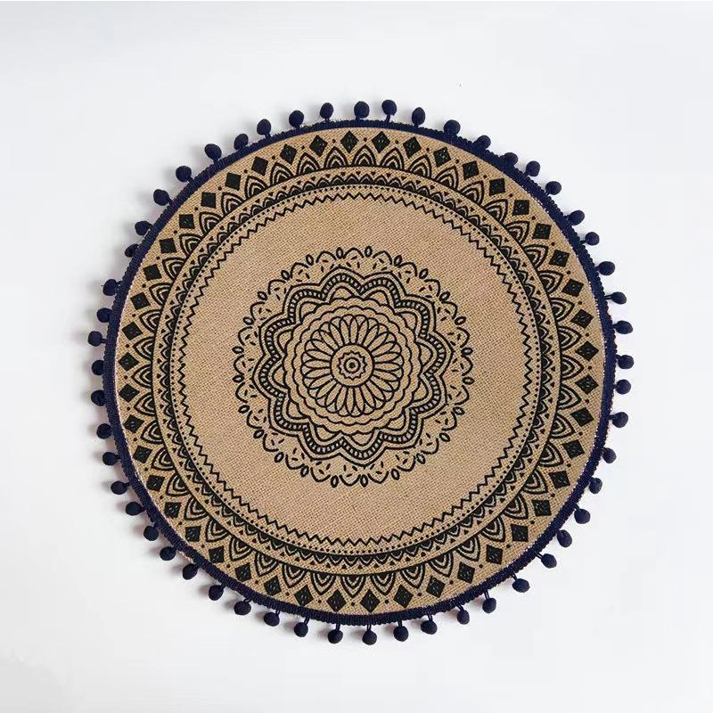 Boho Mandala Round Placemats Heat-Resistant Linen-Cotton Table Mats Washable Non-Slip Dining Decor