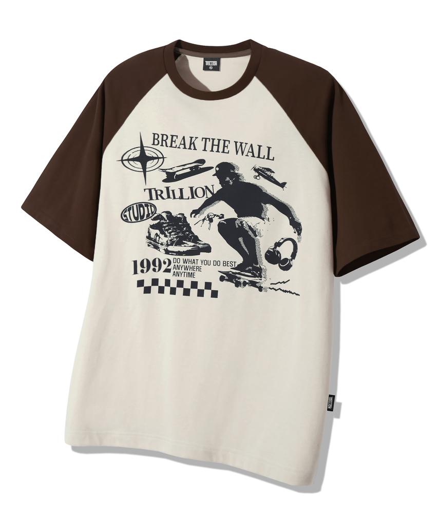 TRILLION Skateboard Pigment Graphic Raglan Short Sleeve_Brown