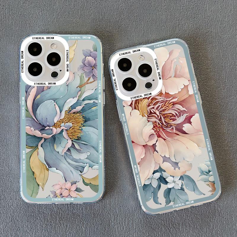 Vintage Flower Clear Phone Case For iPhone 12 11 13 Pro Max 15 14 Pro Max 7 8 14 15 Plus SE2 X XR XS Butterfly Plant Back Covers