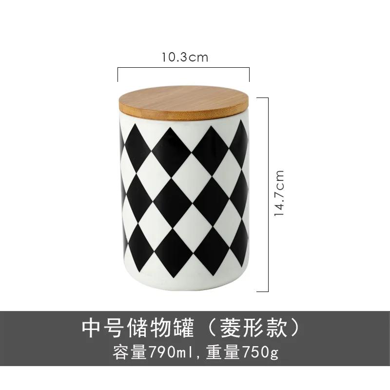 Geometric Ceramic Storage Jar Candy Coffee Tea Round Candle Jar Kitchen Miscellaneous Grains Seasoning Storage Sealed Jar
