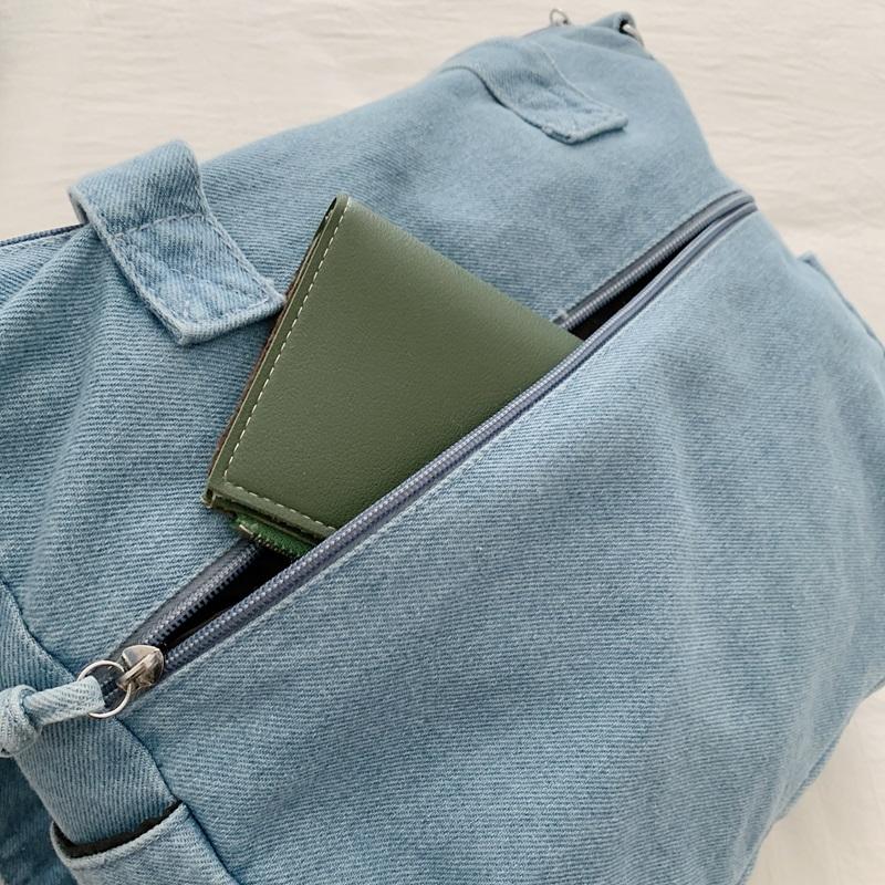 Gewaschene Denim-Umhängetasche mit mehreren Taschen und oberem Griff, verstellbarem Riemen, lässige Tragetasche für den täglichen Gebrauch