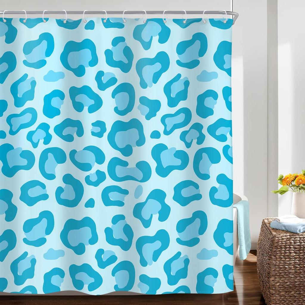 Blue Leopard Print Shower Curtain with Hooks – Modern Abstract Design, Trendy Bathroom Decor for Minimalist Space
