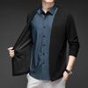 Wool Mulberry Silk Business Casual Fake Two-Piece Knit Shirt Shirt Collar, Long-Sleeve Middle-Aged Jacket, Knit Cardigan
