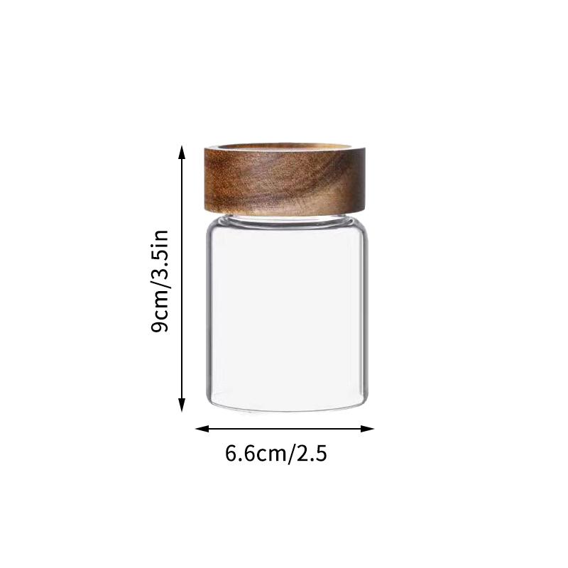 

Small Airtight Glass Jars with Lids - Sealed Bottle for Coffee Beans Spice Seasoning Storage Tube Wooden Container