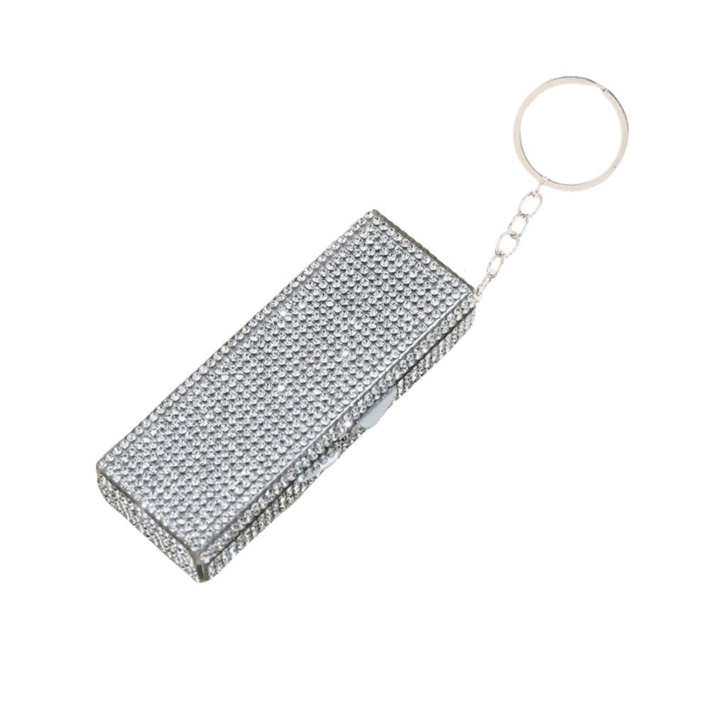 

Shiny Rhinestone Mini Metal Pill Box Blingbling Portable Medicine Storage Box 6 Grids Keychain Travel Pill Organizer белый