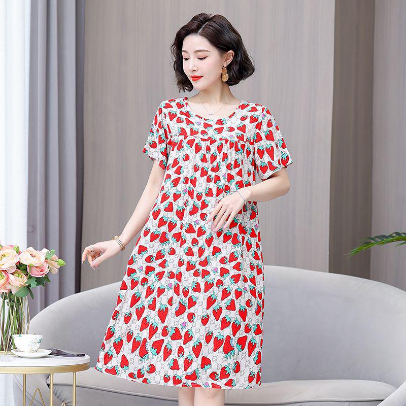 Rochie de vară lejeră cu mâneci scurte pentru femei, îmbrăcăminte de casă, pijama din bumbac și mătase