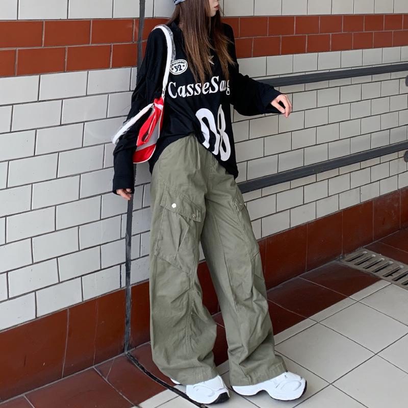 

Женские американские брюки карго в стиле хай-стрит, белые, повседневные - Осень/Зима, многокарманные, свободного прямого кроя M армия зеленый