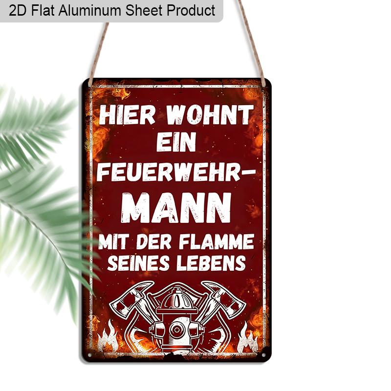 

2D Flat 1pc Vintage German Firefighter Aluminium Wall Art Sign, 8x12 Aluminium Rustic Home Decor Fire Station 20*30cm