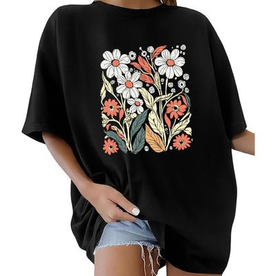 Heekpek Women Oversized Tshirt Vintage Floral Graphic Tees Crewneck Short Sleeve Summer Tops Loose Fit Boho Casual Trendy