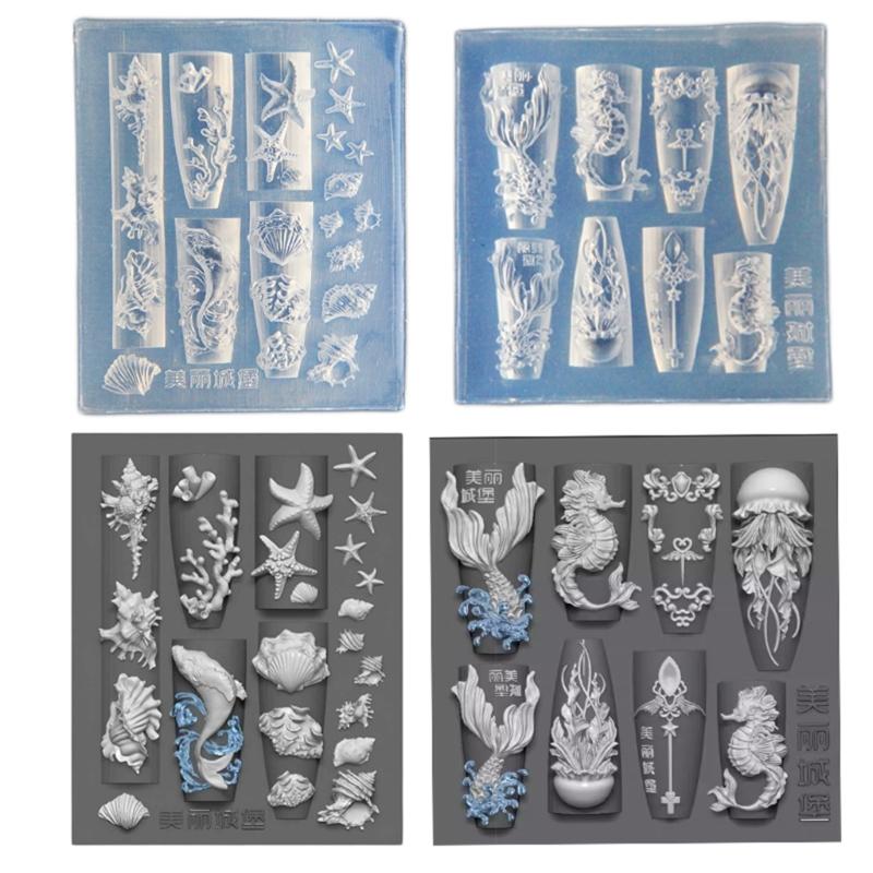 Sea Lifes Nail Stamping Set Silicone Molds Nail Art Designing Mold Suitable for Creative Manicure with Whales and Shells