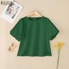 ZANZEA Women Casual Round Neck Solid Color Summer Short Sleeve Blouse