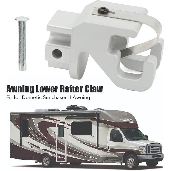 RV Awning Lower Rafter Claw, 2 Pcs RV Awning Rafter Rivet Heavy Duty Satin Aluminum Bracket for RVs Sunchaser II Awning