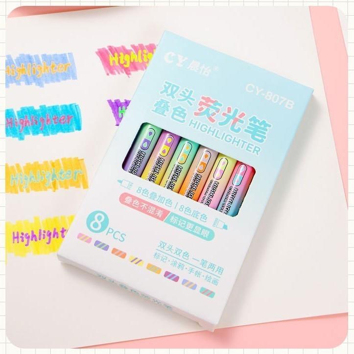 Double-headed Multi-color Fluorescent Pens - 8 Sets of Magical Creative Doodle Notebook Pens for Students To Mark Key Points