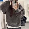 Womens Oversized Striped Cotton Blend Hoodless Sweatshirt Loose Comfortable Round Neck Top