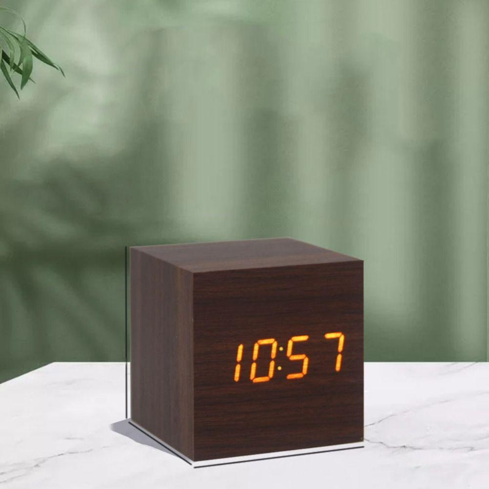 Wood Digital LED Alarm Clock Retro Desk Clock Art Ornaments Glow Clock  School