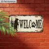 2D Flat, 1pc "WELCOME" Bear & Paw Print 12''x6'' Aluminum Sign, Rustic Cabin & Woodland Style Wall & Car Decor for Entryway, Porch, Lake House