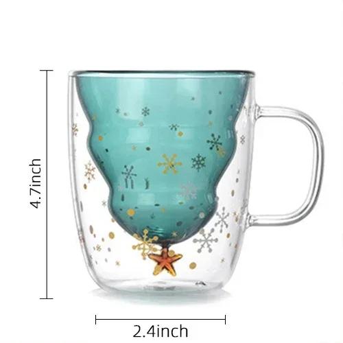 

Рождественская кружка Прозрачная Двухслойная Защита от ожогов Стеклянная кружка Рождественская елка Звезда Кофейная кружка Кружка для молока и сока Детский рождественский подарок 300ml