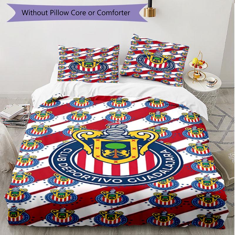 3pcs Duvet Cover Set (1*Duvet Cover + 2*Pillowcase, Without Core), Club Deportivo Guadalajara Print Soft All‑Season Bedding Set, Home Bedroom Decor Gi