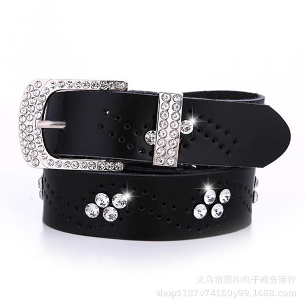 Diamond belt, women's genuine leather pure cowhide pants belt, wide diamond-encrusted, cut out genuine leather
