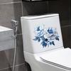 Selbstklebende Wasserdichte Blaue Blumen Toilettenaufkleber Minimalistisch für Badezimmer Toilettensitz Dekor