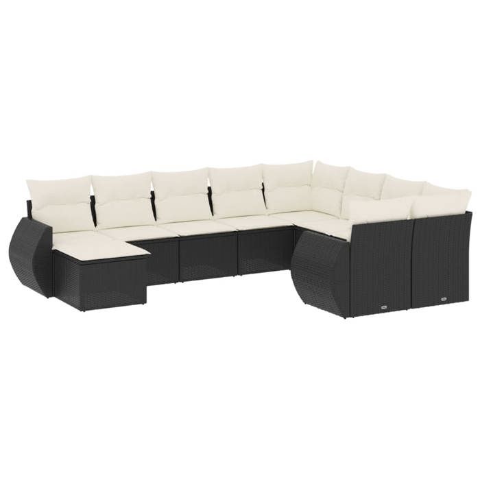 VidaXL Salon de Jardin avec Coussins 10 pcs, Canapés de Terrasse, Ensemble de Meubles de Patio, Mobilier d'Extérieur, Noir 3221855