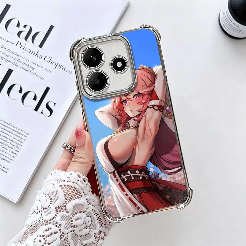 Genshin Impact Yae Miko Plating Phone Case For Xiaomi Redmi Note 14 15 Pro Plus 13 12 11 11S 11T 10 9S 9 5G Anti-Fall Airabag Co