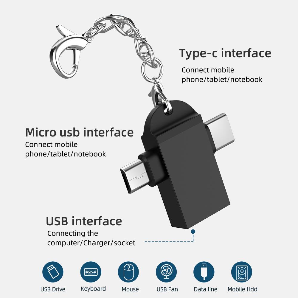 2 In 1 Otg Adapter Usb 3.0 Female To Micro Usb Male And Type C Male Connector Aluminum Alloy Usbc Converter For Xiaomi Samsung