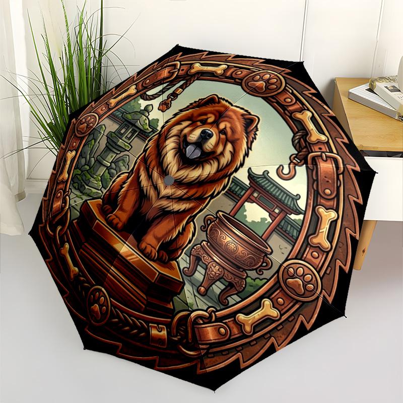 Chow Chow Japanese Garden Pattern Umbrella, Portable and Foldable Design, 8 Ribs, a Casual Accessory for Halloween, Christmas, and Birthday Gifts.