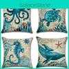 Vintage Sea Theme Throw Pillow Cover Thick Peach Skin Velvet Cushion Case Landscape Print 45*45cm