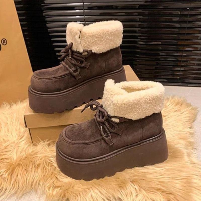 Muffin heightening thick-soled snow boots women's new winter velvet warm short boots small fluffy cotton shoes