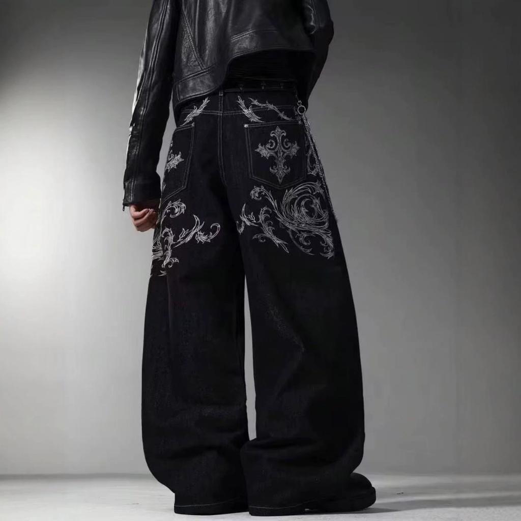 Jeans Americani Larghi Dritti da Uomo Hip Hop Gotico Street Jeans Casual da Uomo