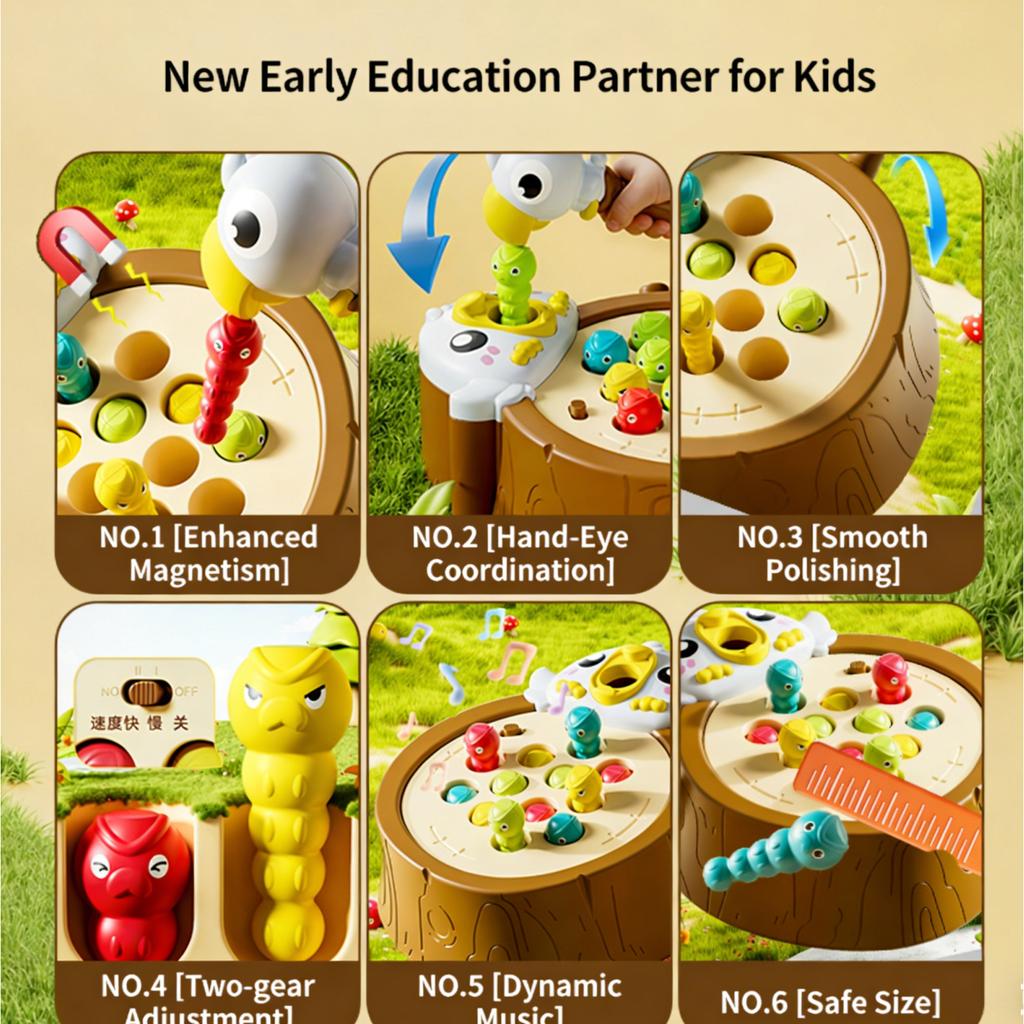 Children's Woodpecker Catching Educational Toy For Focus Training And Early Education, Magnetic Catching Game For Hand Eye Coordination