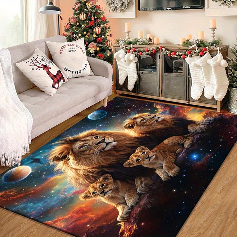Cosmic Lion Family Rug for Playful Kids' Rooms - Space Theme Carpet, Wild Animal Print, Fantasy Room Decor