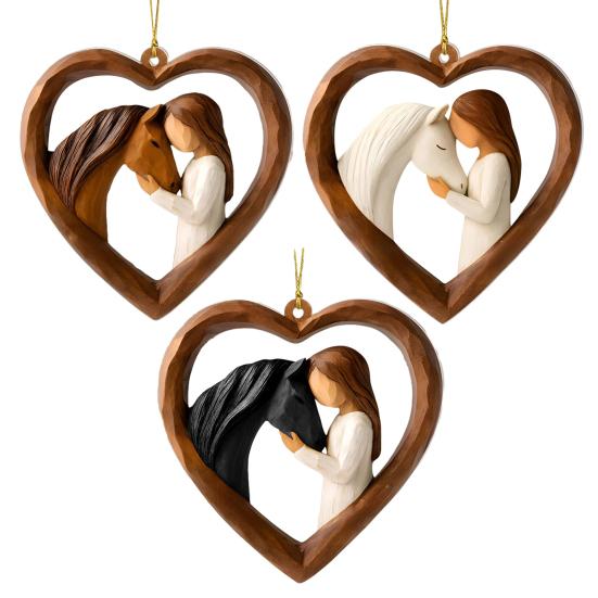 2D Acrylic Girl Horse Heart Ornament Car Rearview Mirror Double-Sided Printed Keychain Fade-Resistant Equestrian Lover Gifts