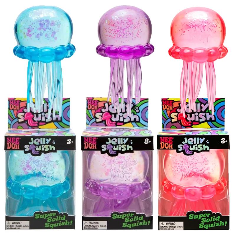 Needoh Jellyfish Squishy Bright Color Soft Fuzz Ball Squeeze Sensory Toy Stress Relief Anti Anxiety Relaxing Fidget Toy for Kids