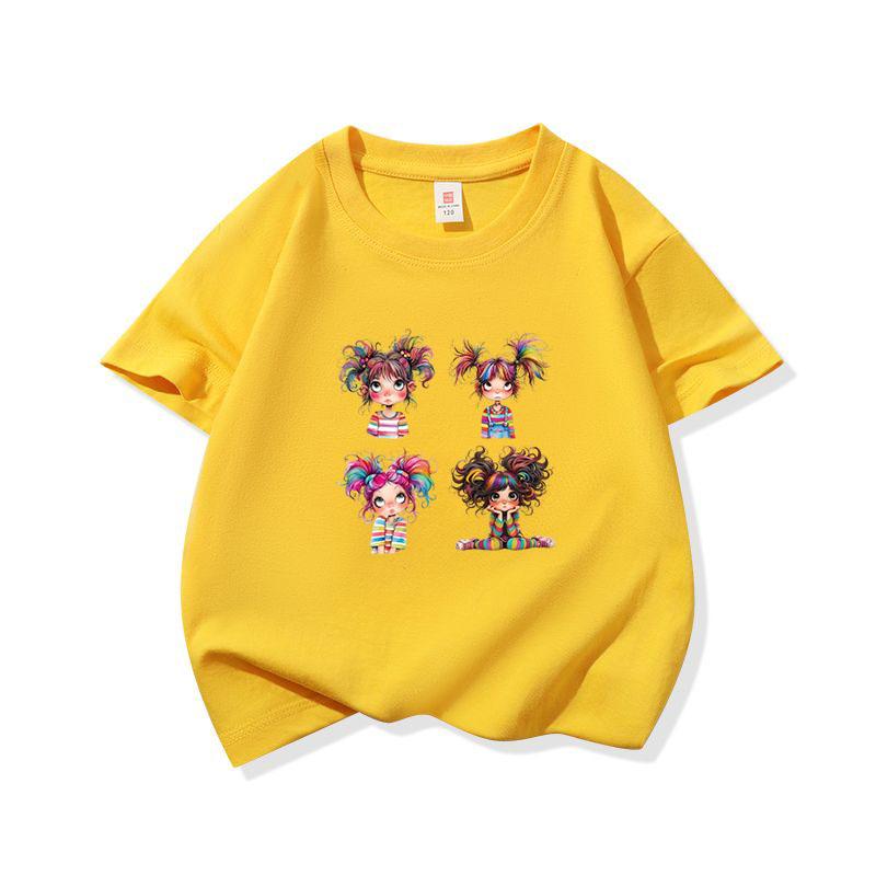 Rainbow Hair Girl Set Graphic Tee Kids 100 Cotton Crew Neck T Shirt Short Sleeve Breathable Tops For Boys Girls Children