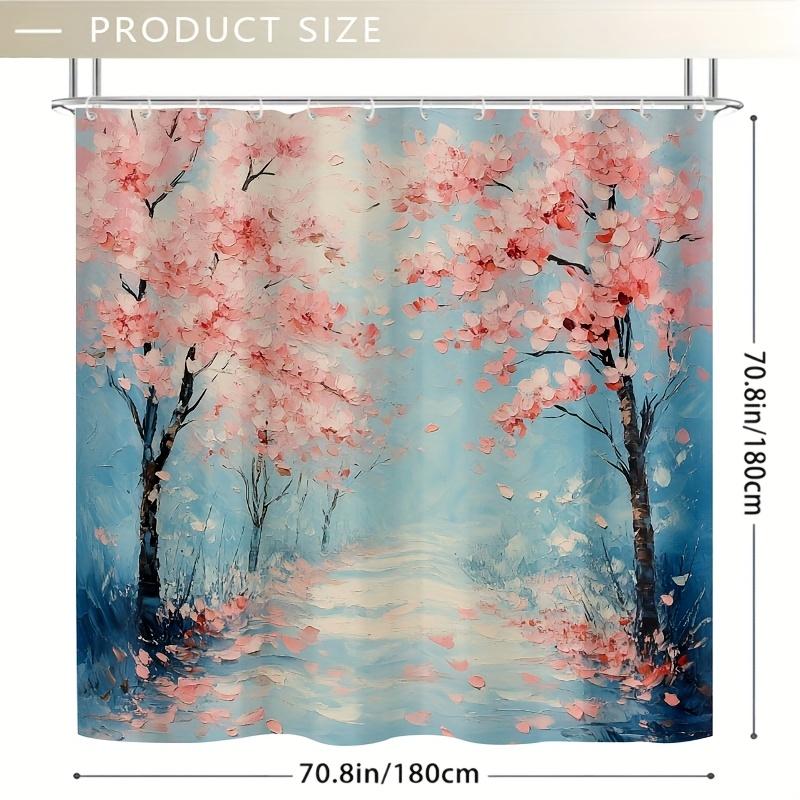 1pc Cherry Blossom Shower Curtain - Light Pink Floral, Serene River & Autumn Leaves, Hand Wash, Modern Bathroom Decor