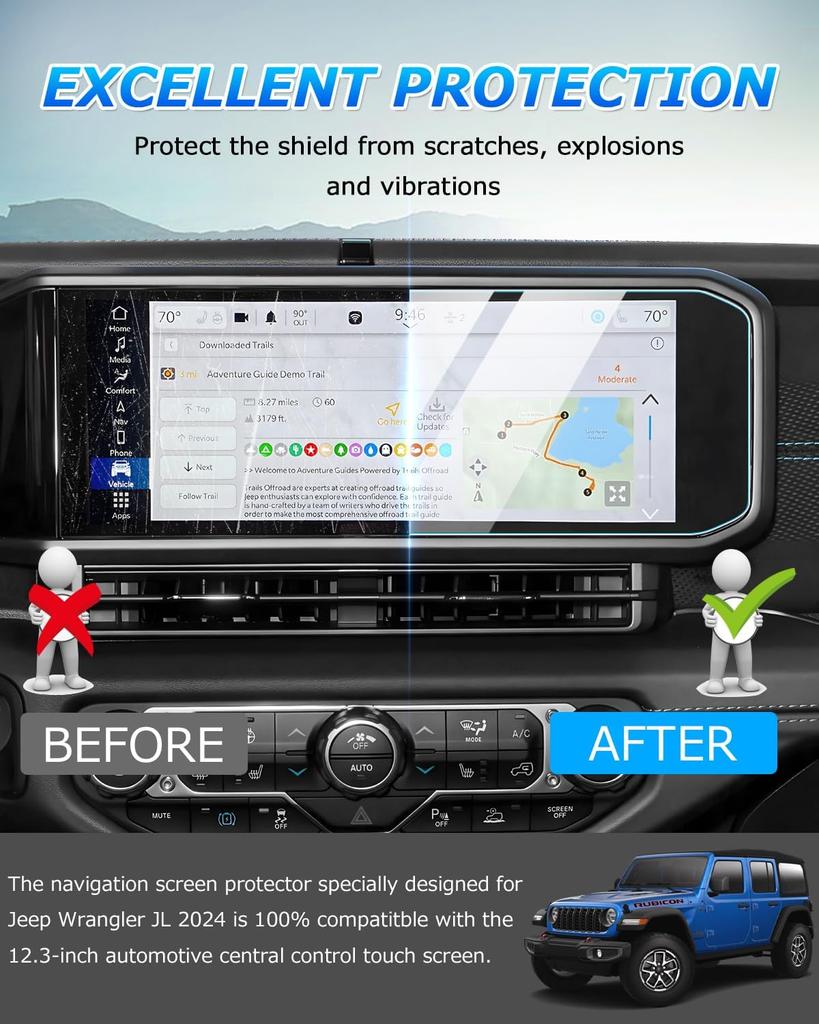 2PCS 12.3 Inch Car Navigation Tempered Glass Screen Protector Film for Jeep Wrangler JL Gladiator JT 2025+ Interior Accessories