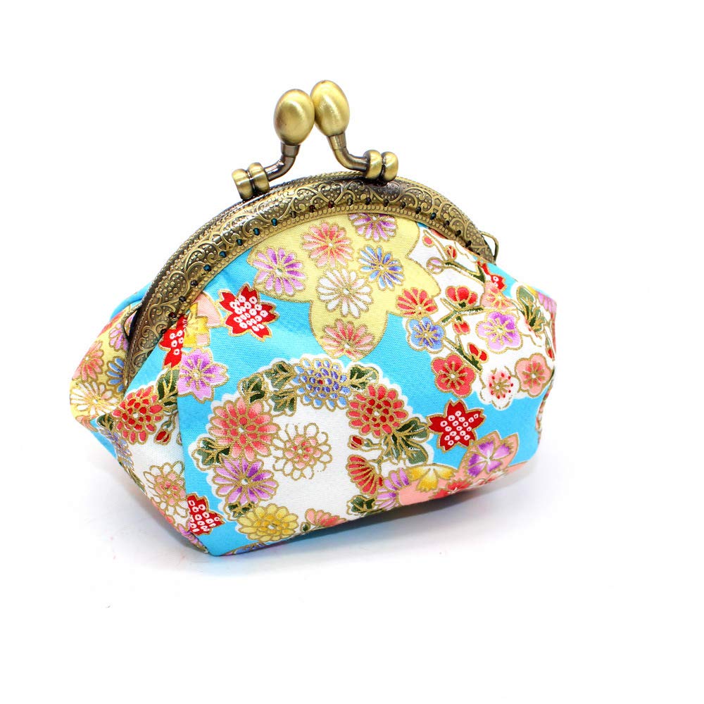 Moeruruya Coin Round Cute Bag Wallet, Purse, Shape, Women's Bag, Small, Handmade, Japanese-Style (Blue)