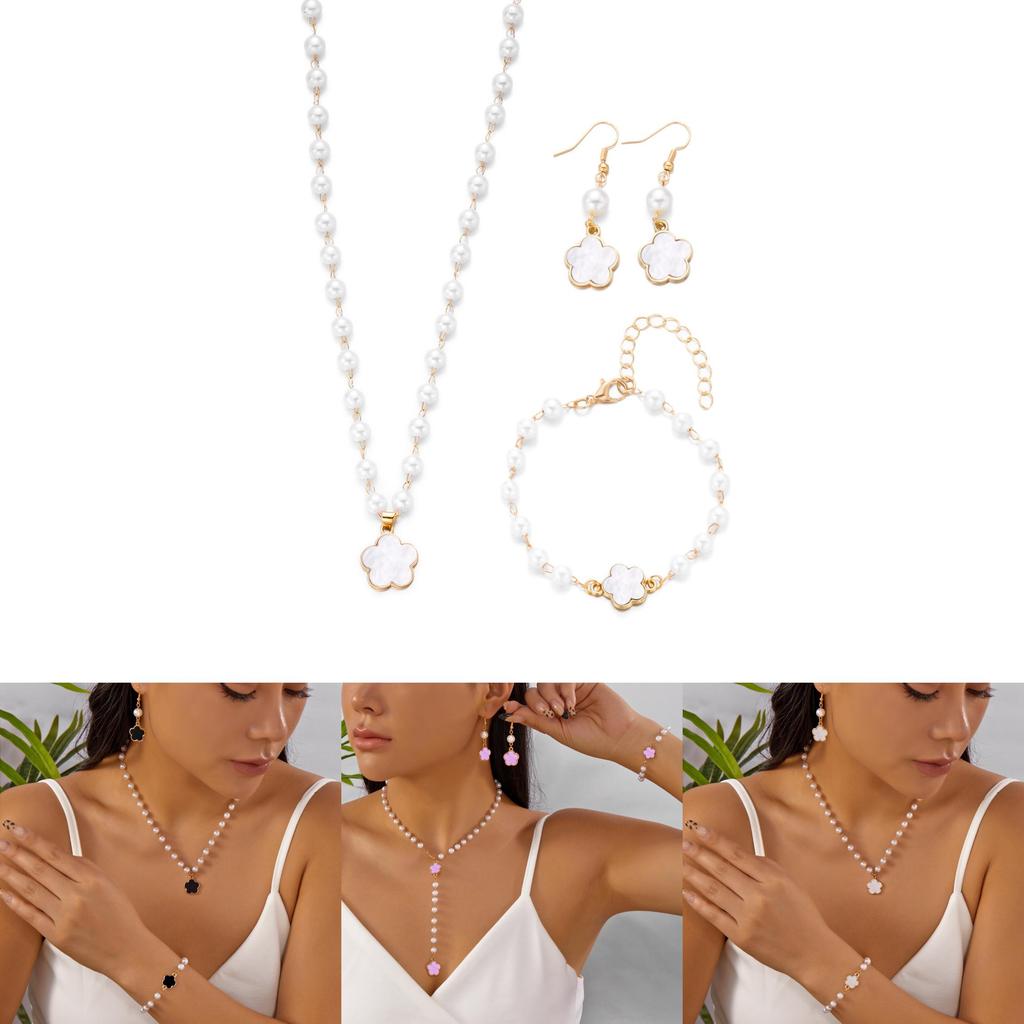 Geometric Flower Shape Jewelry Set With Pearl Pendant For Women Fashion Accessories