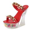 Fashion 14CM Patent Leather Metal Buckle High Heels Thick Heel Super Heel Waterproof Platform Hate The Sky High Slippers Women Slippers