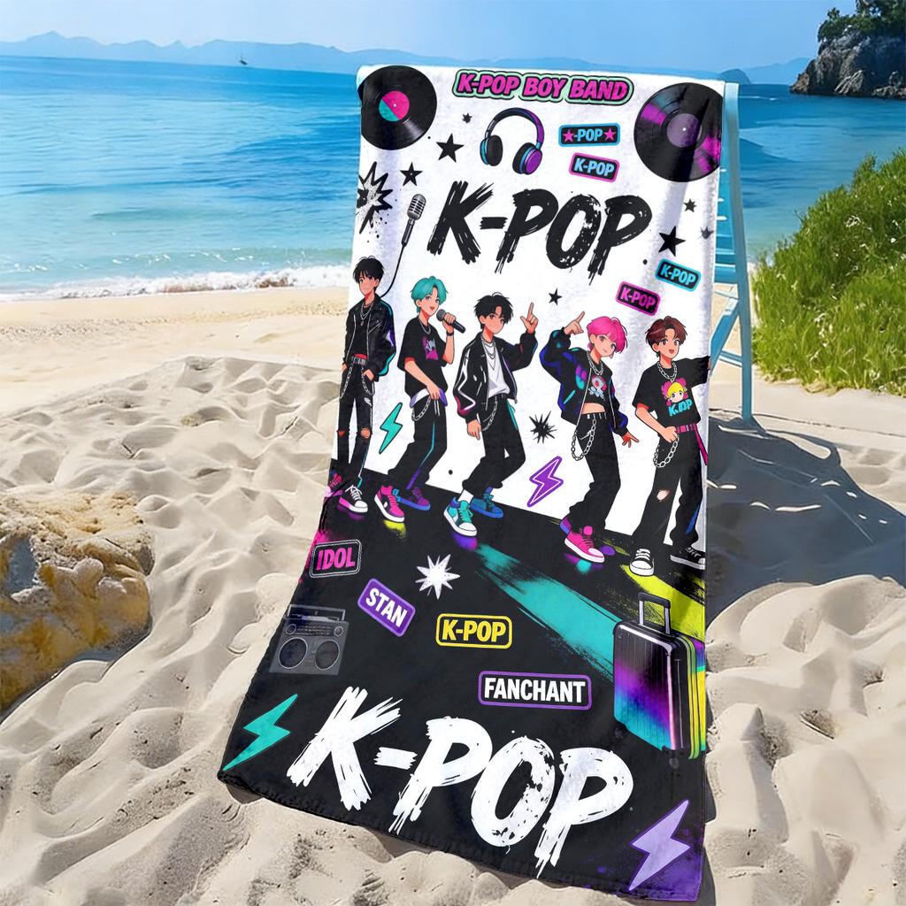 K-K-Pop Boy Print Microfiber Beach Towel Quick Dry Absorbent Sand Free For Beach Gym Pool Aesthetic Room Decor Cool Room Stuff