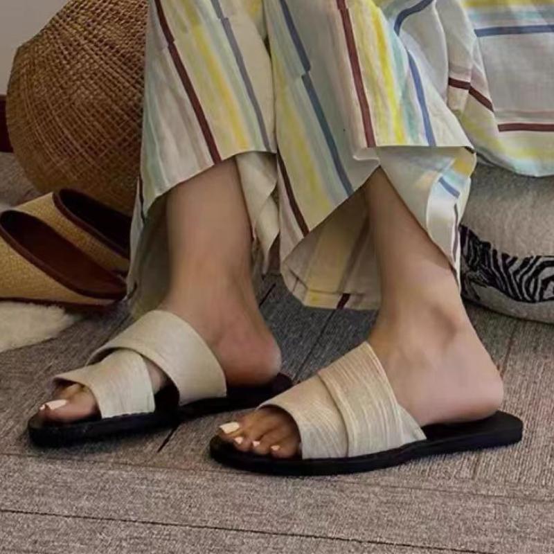 

Модные летние новые женские шлепанцы на плоской подошве с открытым носком 2025 Модные, красивые, элегантные и достойные женские шлепанцы 35 бежевый