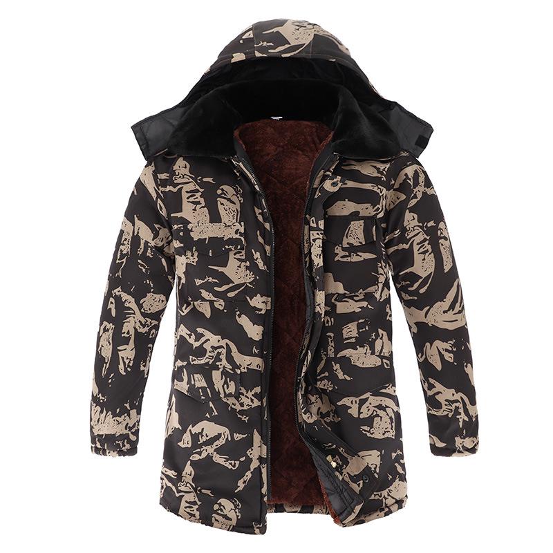 Camouflage Velvet-Padded Winter Work Jacket: Warm, Thick, Mid-Length, Cold-Resistant