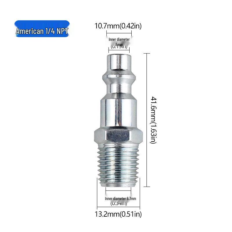 European-Male Thread 1/4PT Quick Connect Pneumatic Plug, High-Pressure Air Hose Connector.