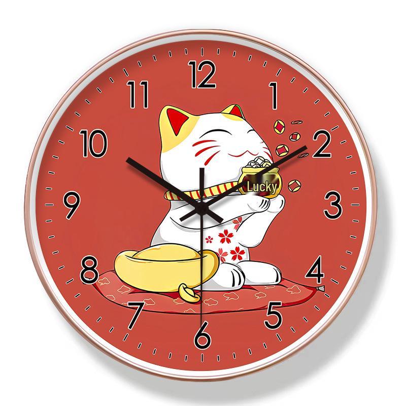 8-inch Lucky Cat Silent Wall Clock for Living Room Decoration