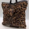 LOEWE Unborn Calf Leopard Print Fur Tote Bag Handbag Nappa Leather Black Auth