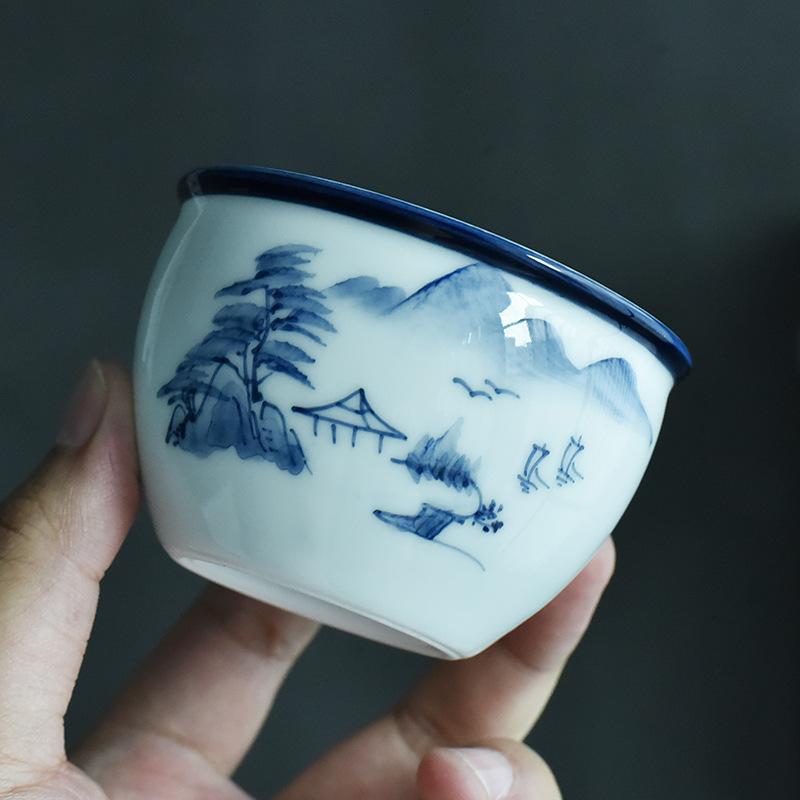 NEW Hand-painted Cylinder Tasting, Single Cup for Home Use, Vintage Personal Underglaze Color Kung Fu Tea Bowl Wholesale